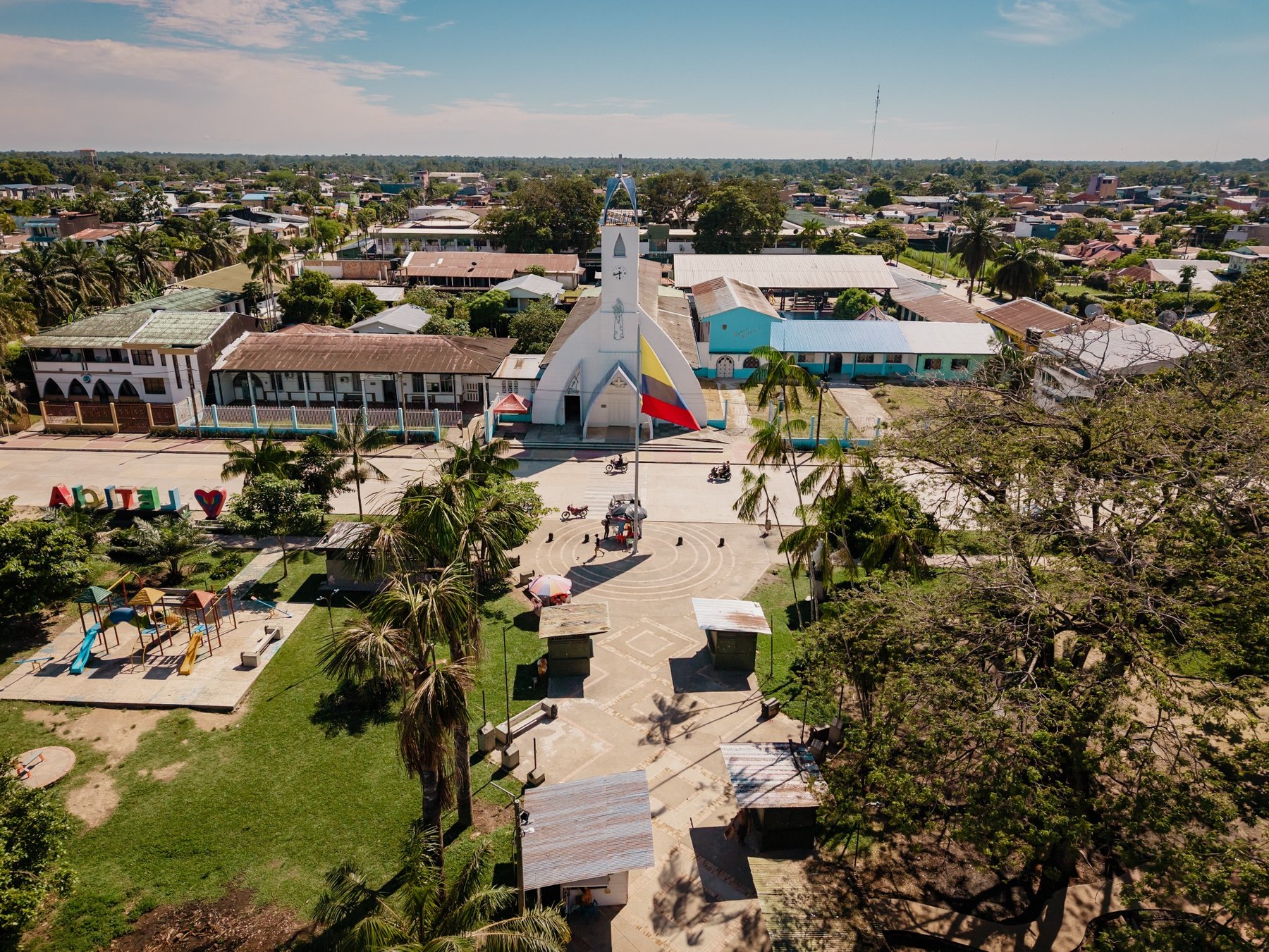 Aerial view of central Leticia in the Colombian Amazon